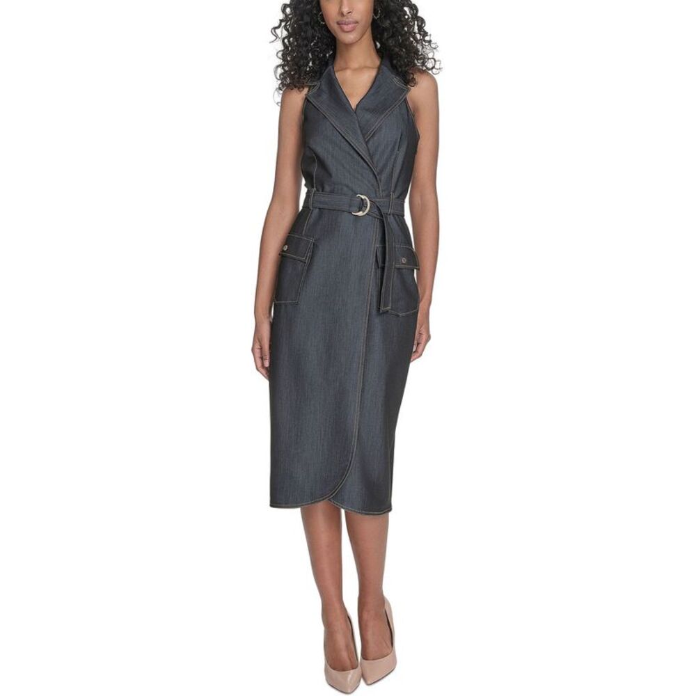 Calvin Klein Charcoal Sleeveless Wrap Midi Dress